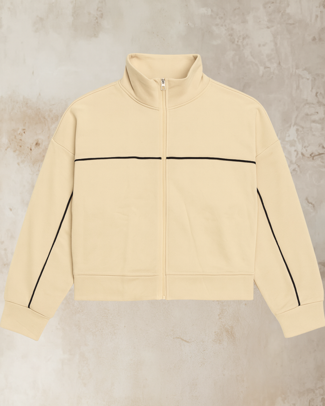 Essential Cream Tracksuit - Wide Leg Pants & Cropped Jacket Set