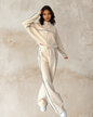 Essential Cream Tracksuit - Wide Leg Pants & Cropped Jacket Set