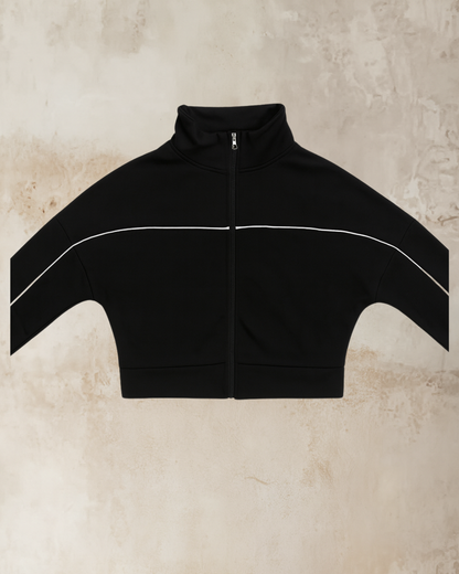 Essential Black Tracksuit - Wide Leg Pants & Cropped Jacket Set